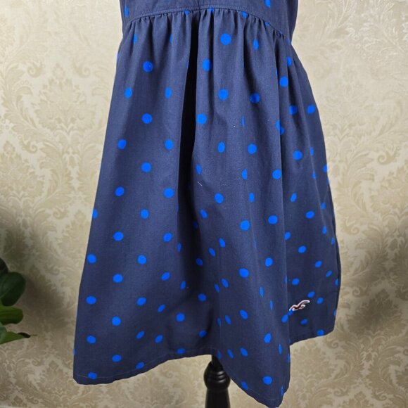 Hollister Sz Large Navy Blue/Bright Blue Polka Dot Dress Crossed Strap Back NWT - Picture 3 of 16
